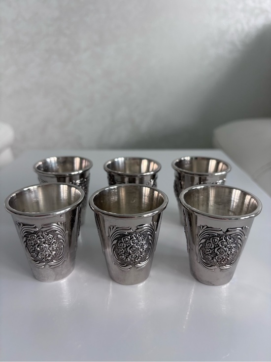 Vintage Other - Set of 6 Shabbat Kos Kidush Cups Silver tone with decoration